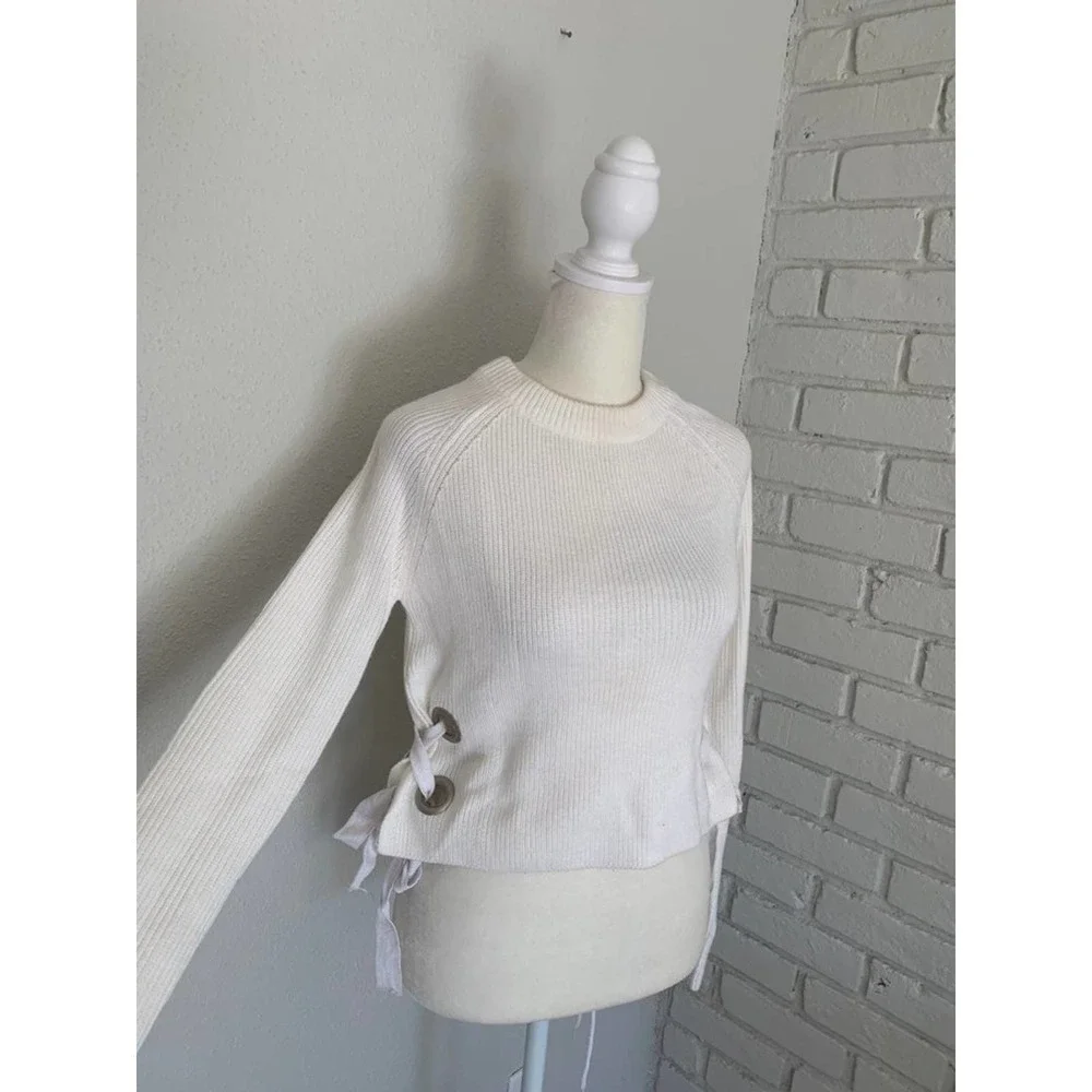 Uniq White Criss Cross Lace-Up Sweater Size S/M